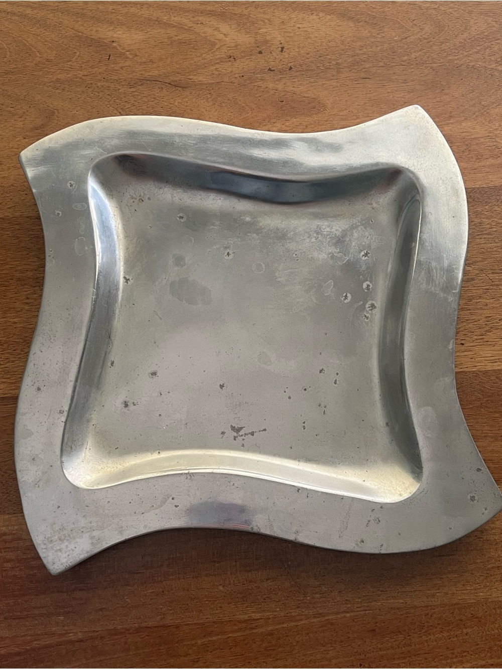 Square Wavy Metal Tray in Silver Tone